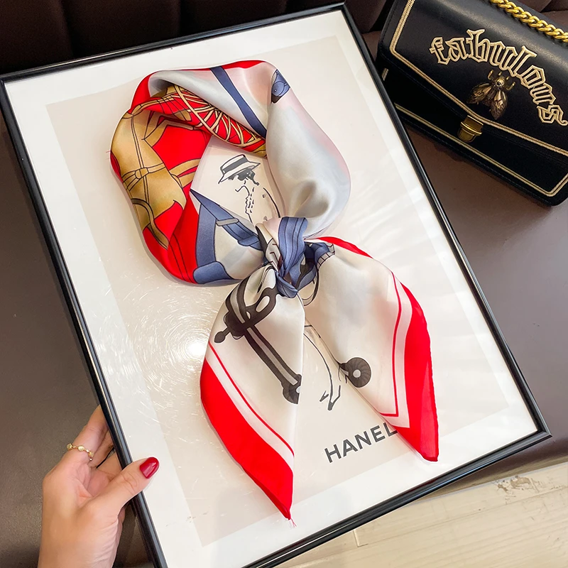 大红色小方巾丝巾女春秋冬季搭配衬衫护颈围脖子薄围巾纱巾70高档