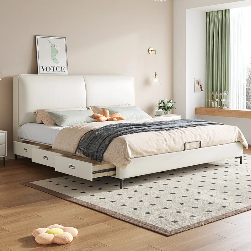 拉芙菲1.8米大床真皮床三抽储物款主卧室软包床双人床婚床T6303