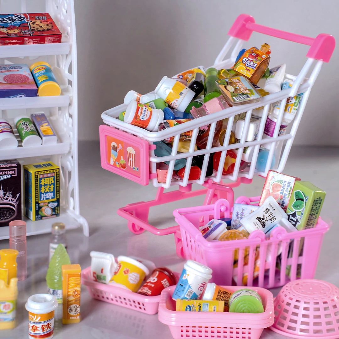 迷你小超市购物车微缩便利店仿真小孩子过家家玩具装饰配件摆件
