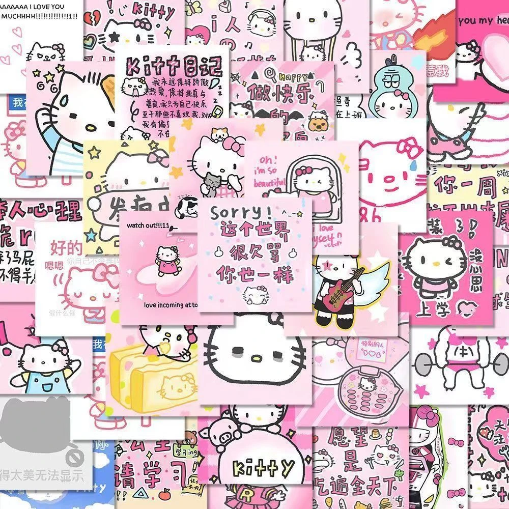 108张KT猫表情包贴纸helloKitty搞笑创意沙雕凯蒂猫手账装饰贴画