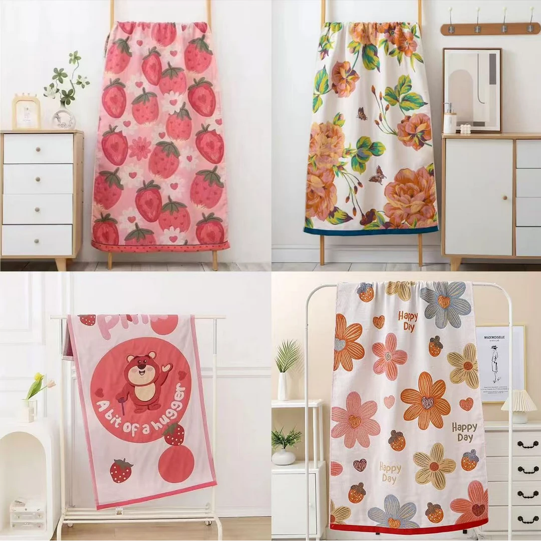 【北奈かわ会社】纯棉多层纱布高档浴巾透气成人加厚 80*160 不挑花色