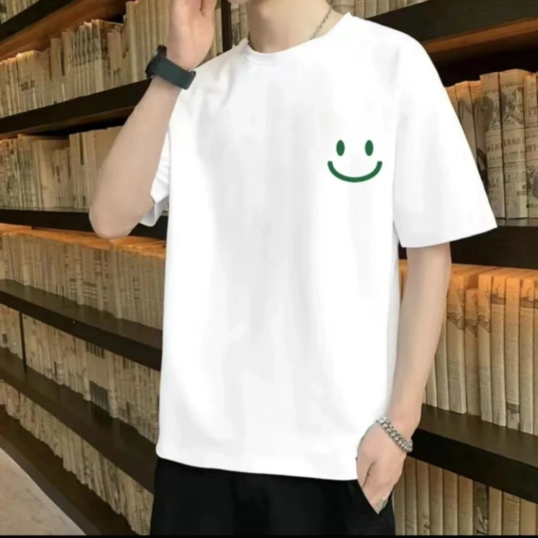 同款棉t夏季圆领宽松打底短袖-百搭小圆领印花英伦雅痞潮流白色