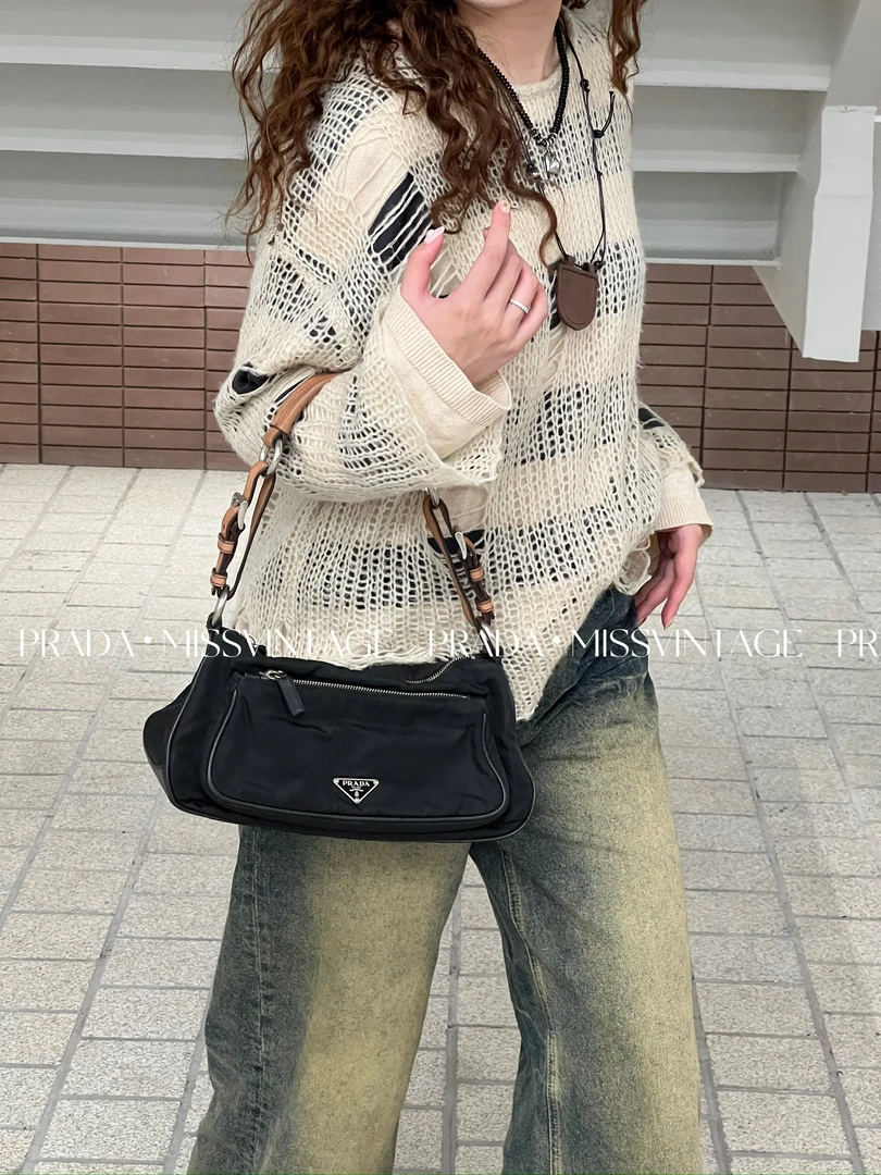 95新 Prada/普拉达 觅时/三角标拼色单肩/113330