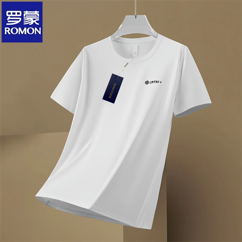 Romon/罗蒙冰丝t恤男速干夏季短袖宽松运动百搭冰感半袖透气上衣