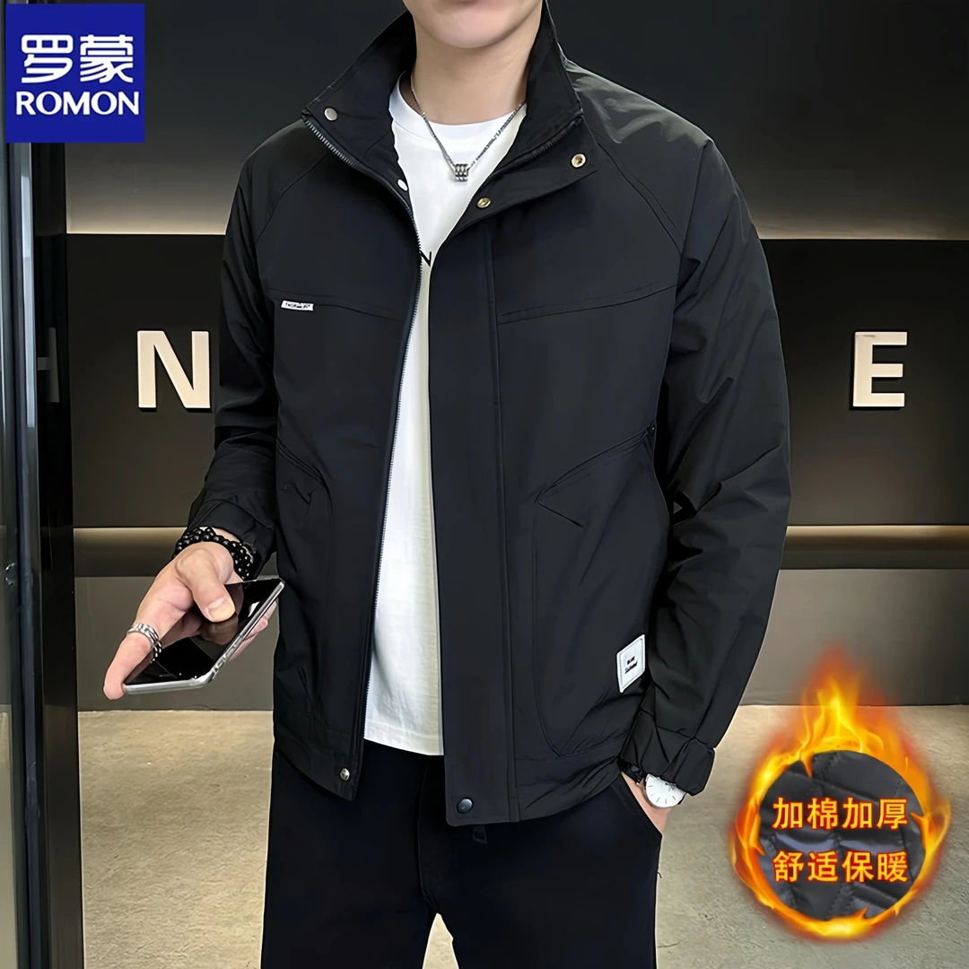 Romon/罗蒙男士外套春秋季立领上衣新款加棉潮流休闲百搭防风夹克