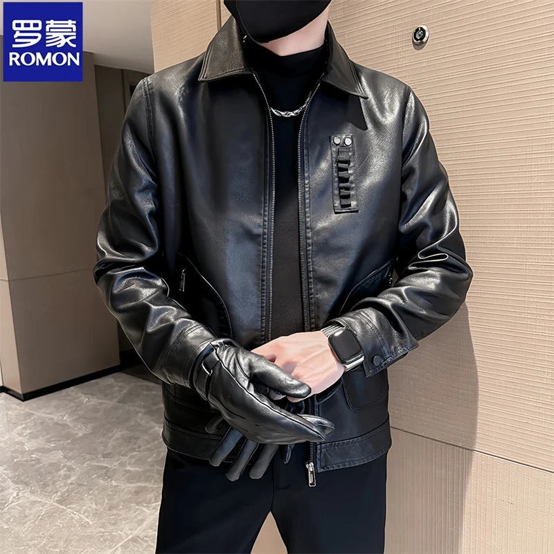 Romon/罗蒙男士皮衣春秋冬季韩版机车男款皮夹克潮流帅气痞帅外套