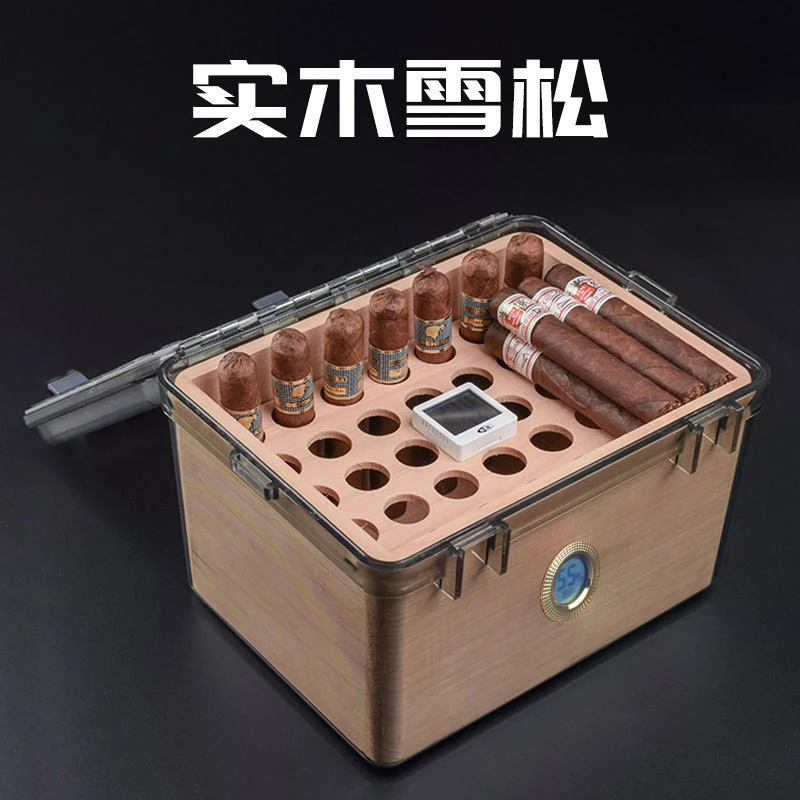 蜂孔式雪茄保湿盒大容量35孔位雪松木醇化密封储存醒茄乐扣收纳箱