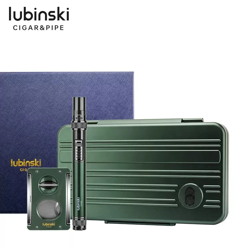 LUBINSKI雪茄保湿盒5支装三件套便携多功能剪刀直冲火机送礼套装