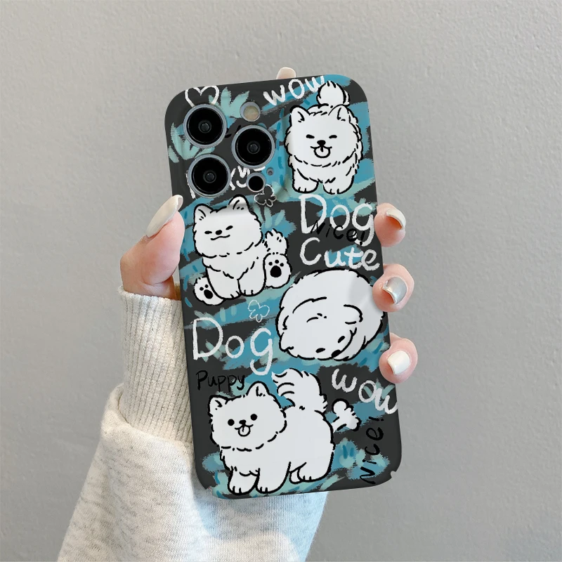 白狗涂鸦苹果15手机壳iPhone14promax新款全包13华为小米vivo可爱