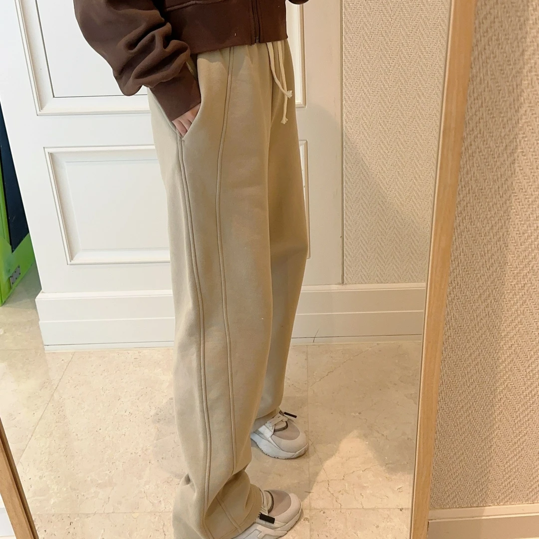 【BORAKOO】【现货】奶茶~直筒抽绳加绒休闲裤