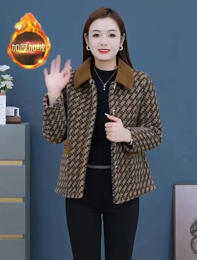 女装气质洋气时尚加绒加厚格子秋冬