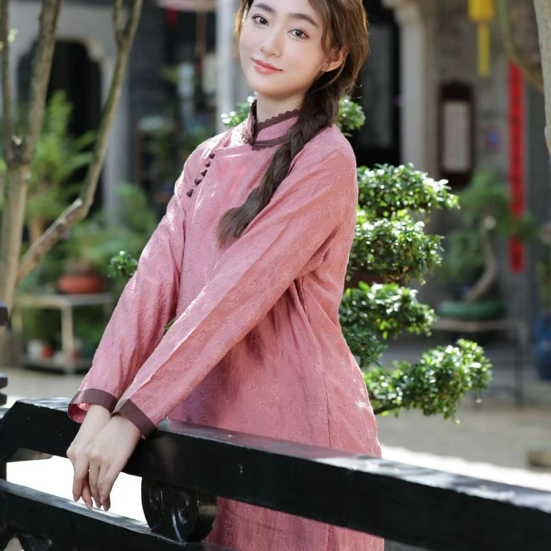 汐慕棉麻设计师原创重工刺绣新中式2023秋23360衣长113