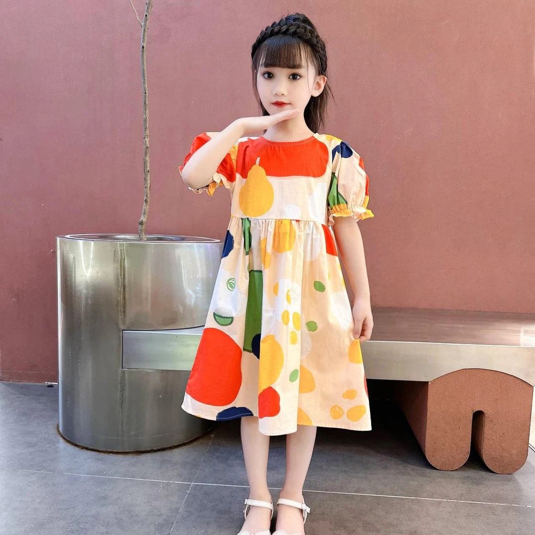 女童连衣裙2025夏装新款洋气纯棉透气韩系水染泡泡袖儿童裙子夏季