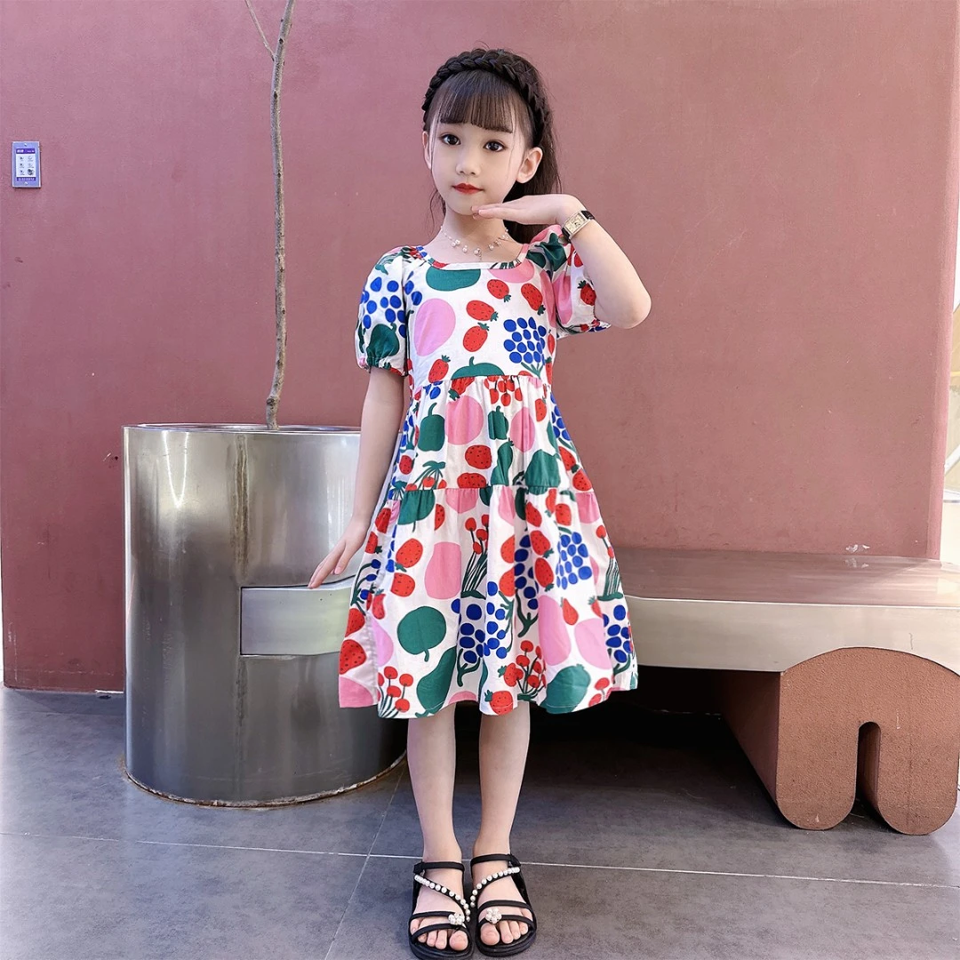女童连衣裙2025夏季新款纯棉碎花裙透气裙子水染泡泡袖儿童公主裙