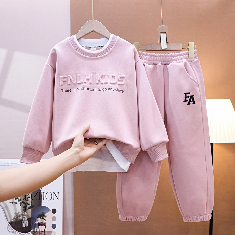 童装套装春款2025新款韩版女童洋气百搭圆领卫衣卫裤两件套潮童款