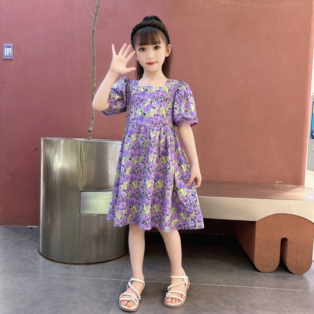 女童碎花连衣裙夏季儿童纯棉裙子中大童女孩时尚洋气新款花公主裙