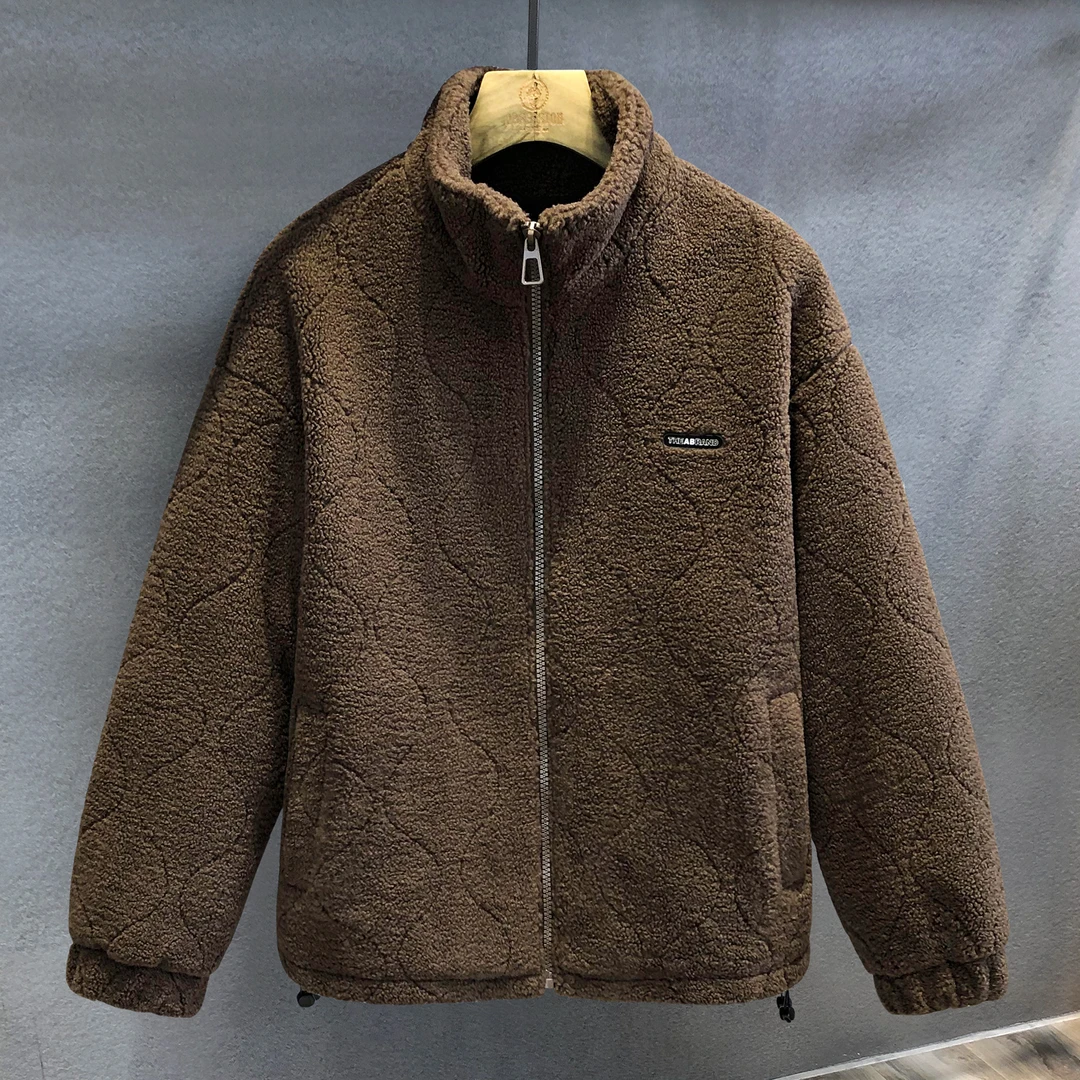 澳洲进口高品质暖糯重磅羊羔绒外套男士冬季加厚保暖摇粒绒夹克男