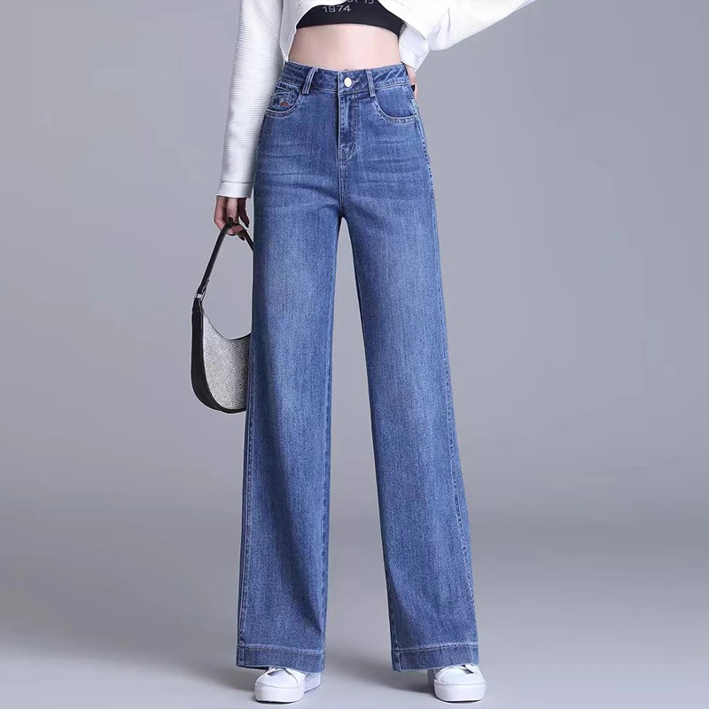 高腰显瘦窄版阔腿长裤2025秋冬新款宽松垂感直筒牛仔裤女休闲百搭