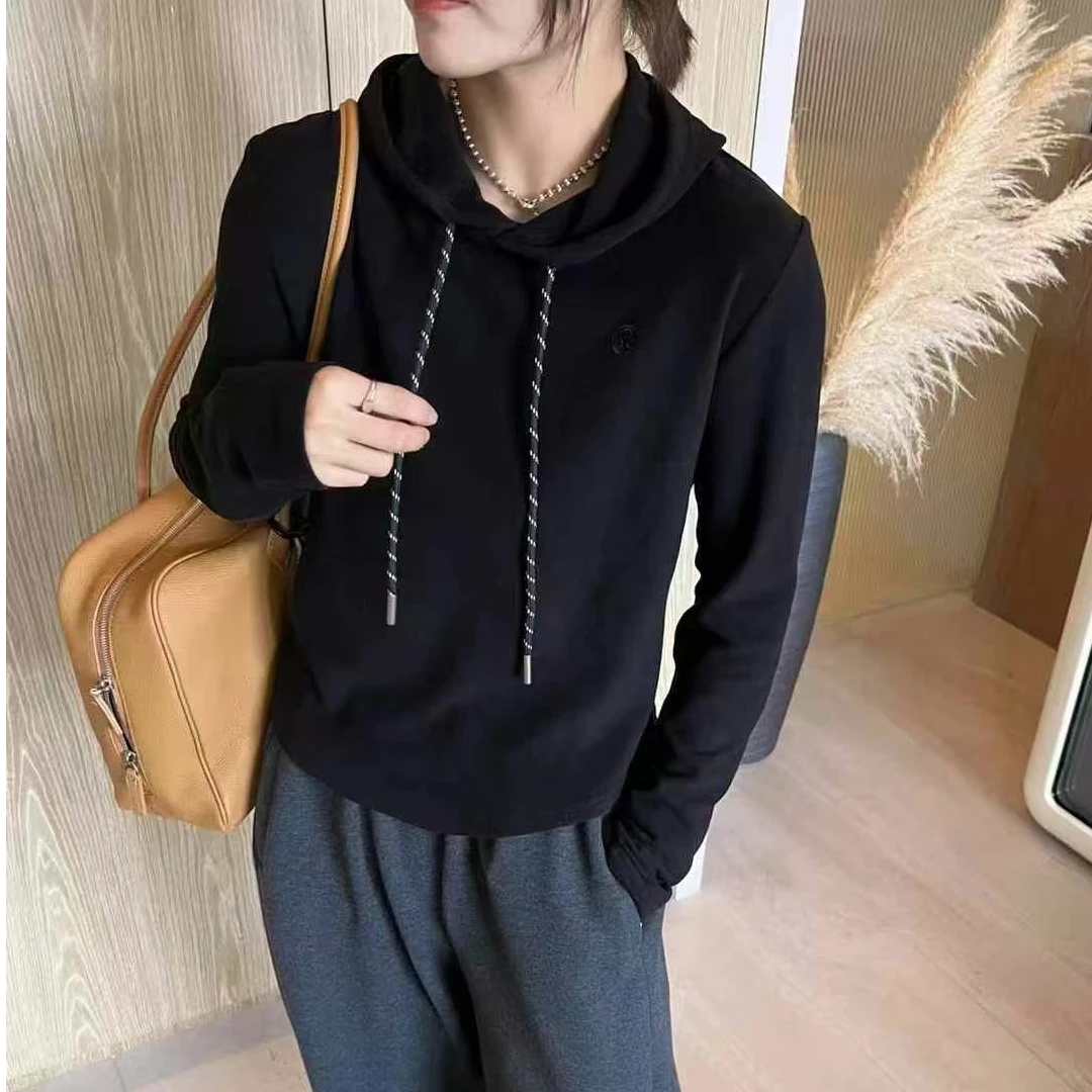 韩系冬季新款刺绣连帽抽绳双面德绒卫衣女百搭显瘦内搭保暖上衣潮