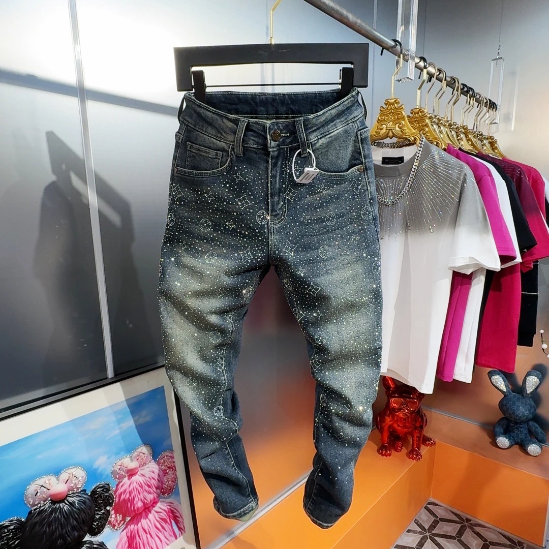 网红同款秋冬痞帅弹力修身小直筒牛仔裤时尚百搭轻奢裤子潮