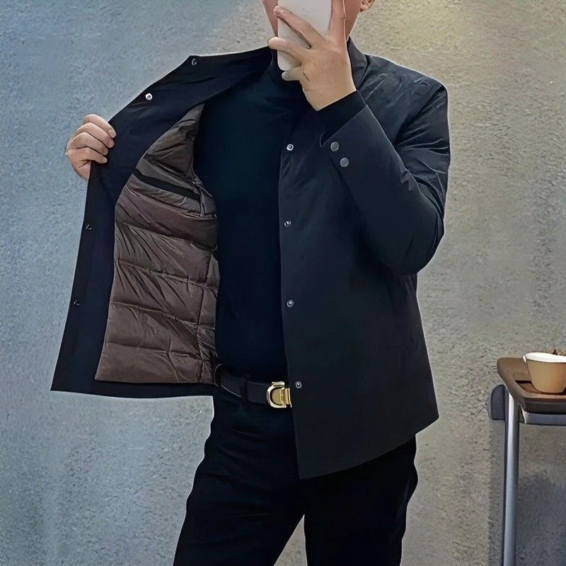 新款男士冬季轻薄棉服翻领行政夹克百搭商务修身休闲保暖爆款外套
