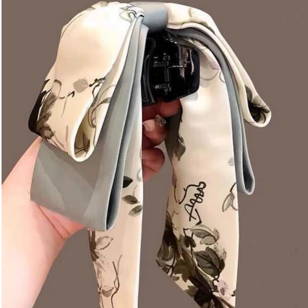 中式水墨蝴蝶结飘带抓夹高级气质发夹发卡鲨鱼古风头饰网红发饰