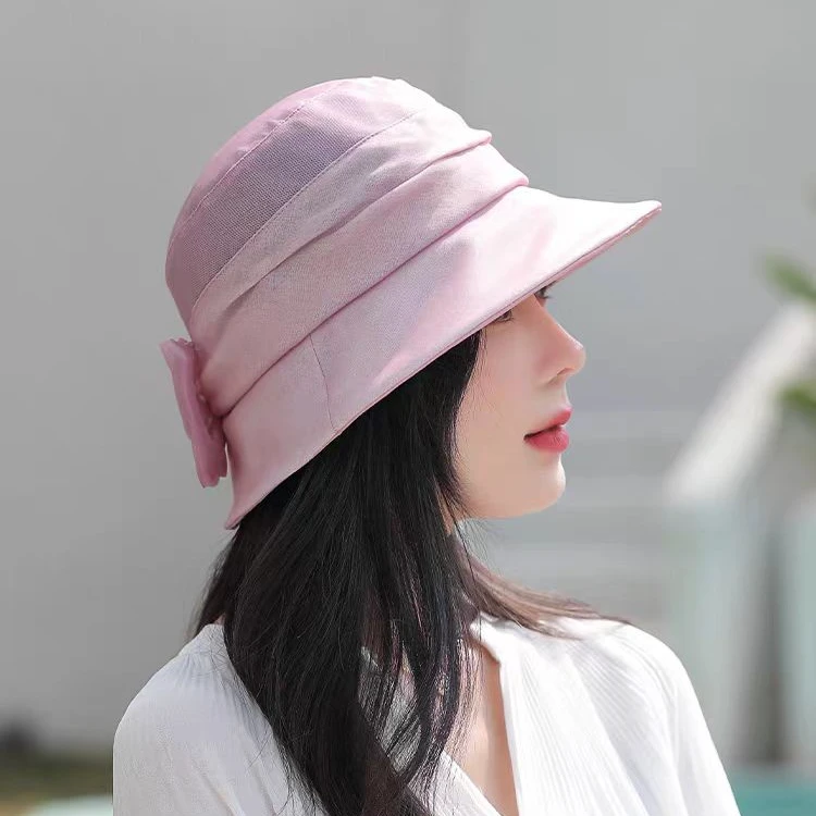 桑蚕丝渔夫帽子夏季防晒帽防紫外线遮阳帽百搭沙滩真丝太阳帽女士