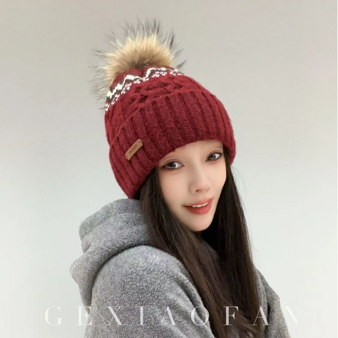 格小梵冬季针织帽加厚保暖韩版百搭网红防风防寒羊毛显脸小提花帽