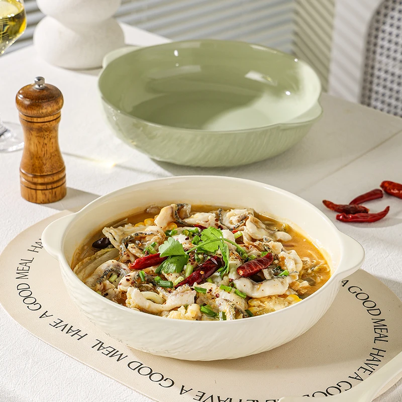 奶油风酸菜鱼水煮鱼大盆汤碗毛血旺家用陶瓷汤盆双耳防烫大号汤碗