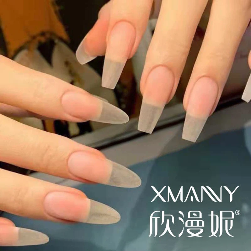 美甲免刻磨无痕超薄甲片假指甲贴片长梯形扁平甲磨砂全贴半贴透明