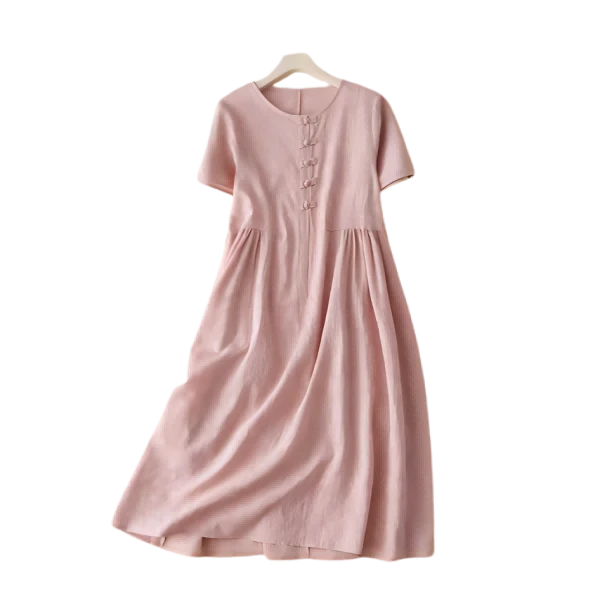 扣号链接连衣裙短袖显瘦气质长裙夏季休闲百搭复古简约宽松收腰