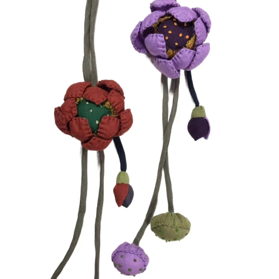 非金属布艺项链 秋冬新款 荷花项链 复古民族风配饰 百搭纯手工