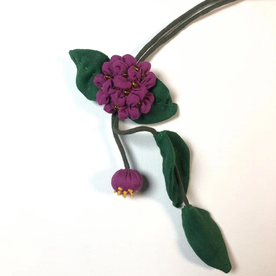 非金属布艺项链 秋冬新款 布艺绣球花项链 棉麻服装配饰 手工