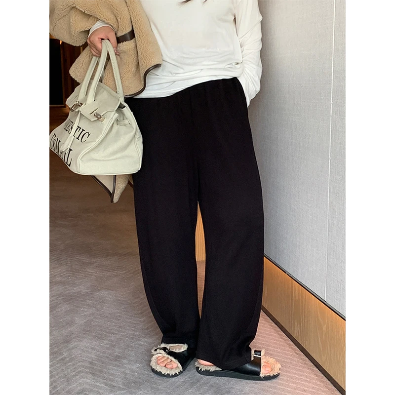 大码美式运动阔腿裤女秋冬2024新款高腰宽松显瘦直筒休闲香蕉卫裤