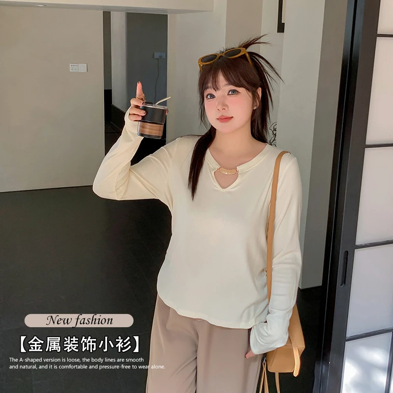 大码女装内搭打底针织毛衣女2024年新款秋季正肩长袖T恤黑色上衣