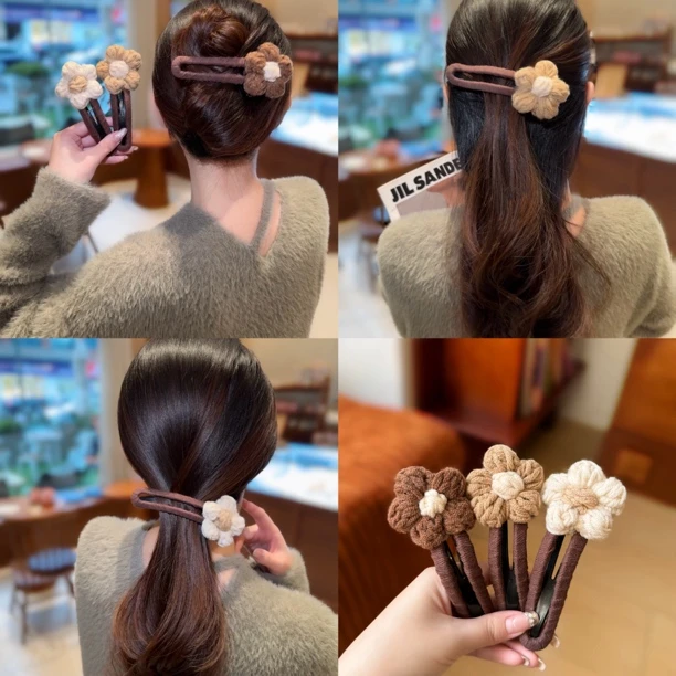 毛线针织花朵抓夹女高级感2024新款秋冬发夹后脑勺鲨鱼夹夹子头饰