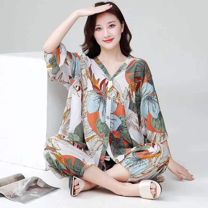 631 -2 荷塘月色丝滑棉绸时尚薄款宽松气质家居服