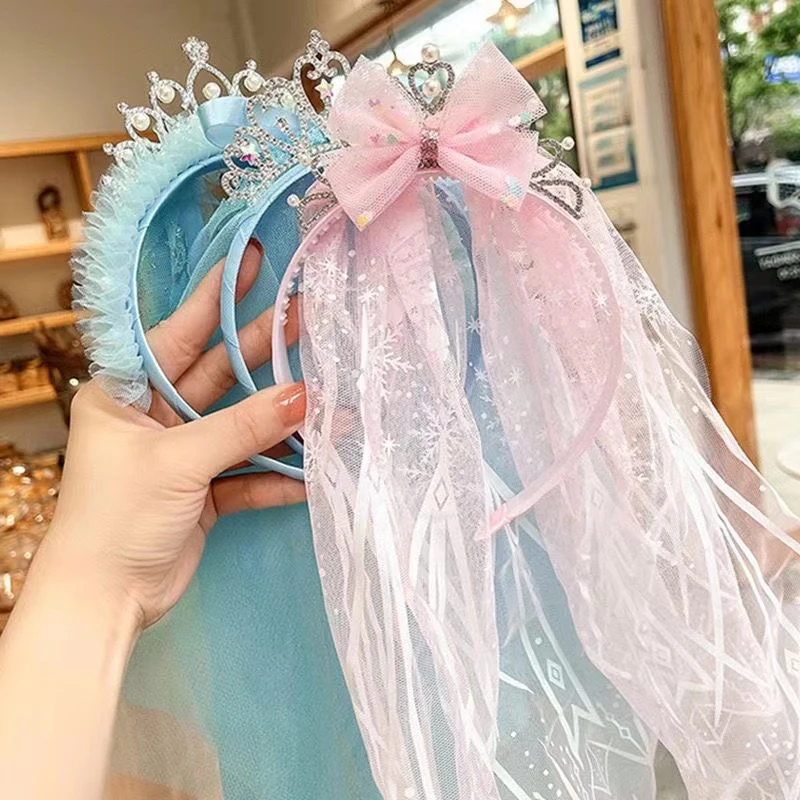 新款儿童冰雪皇冠辫子带头纱发箍艾莎公主皇冠假发头箍礼服  配饰