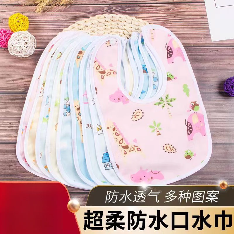 婴儿水晶绒围嘴秋冬防水卡通围兜新生儿春秋按扣口水巾宝宝食饭兜