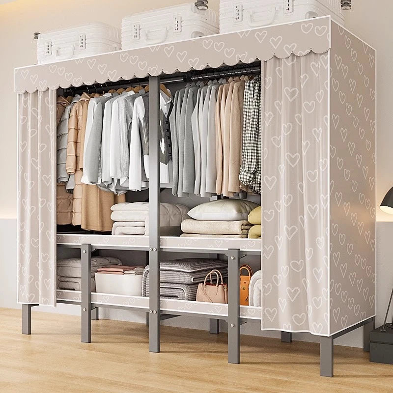 衣柜家用卧室简易布衣柜出租房用全钢架免安装衣柜男人衣柜架衣橱
