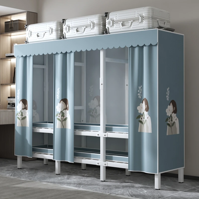 伟赞简易衣柜宿舍出租房用全钢架布衣柜家用卧室碳素钢架简易衣柜