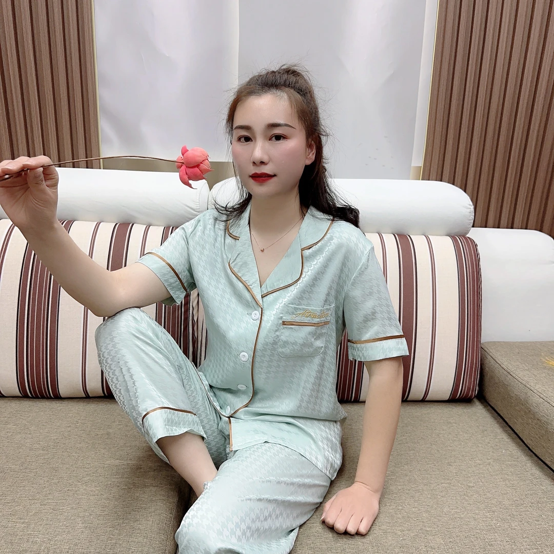 女士薄款夏季睡衣春夏新款时尚千鸟格简约翻领轻奢家居服套装