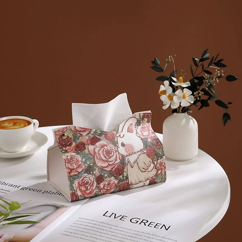 玫瑰庄园兔纸巾袋餐厅桌面抽纸盒高端车载纸抽盒套防水皮质客厅