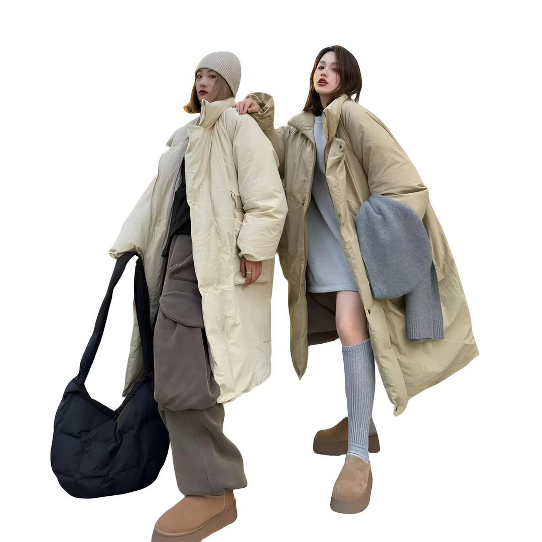 韩国冬季工装抽绳棉服中长款时尚休闲百搭女士保暖中长款棉服女