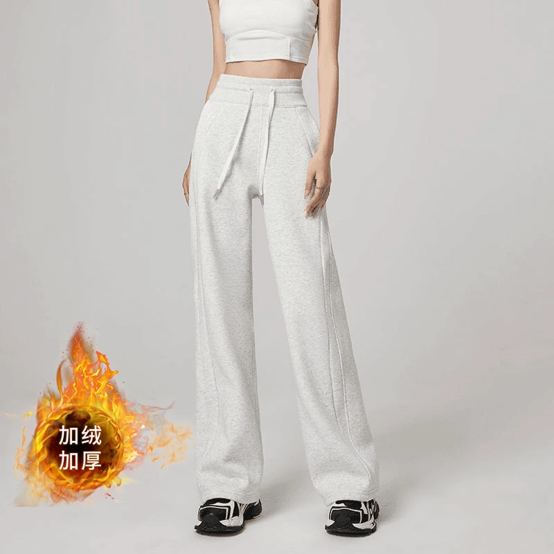 秋冬长绒棉加绒窄版阔腿镰刀裤直筒显瘦休闲裤拖地高腰外穿2405