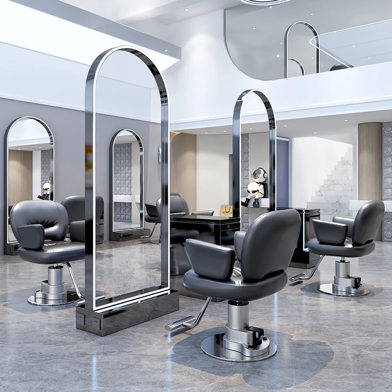 网红理发店镜台美发店发廊专用单双面落地镜剪发镜子影楼化妆镜子