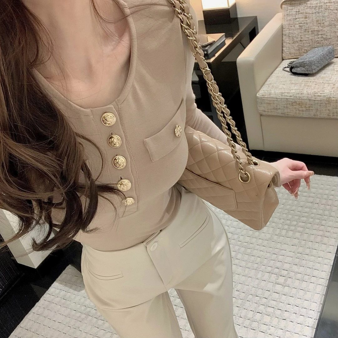 杜总家 韩女比例舒适区*原创韩国欧尼气质性感百搭秋冬紧身上衣