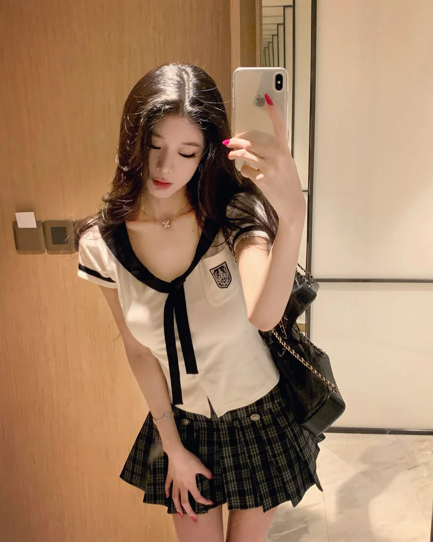 杜总家 藤校艺术生*原创韩系气质学院风套装jk海军领纯欲制服夏