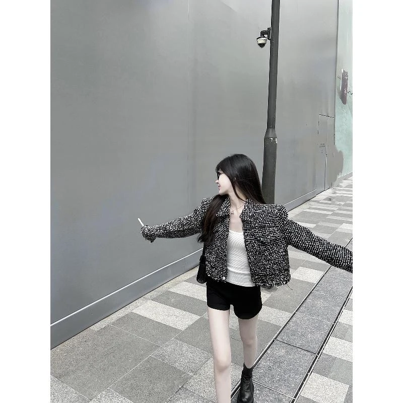 XINUD骄纵富家女*秋季新款小香风粗花呢短款外套女上衣百搭显瘦