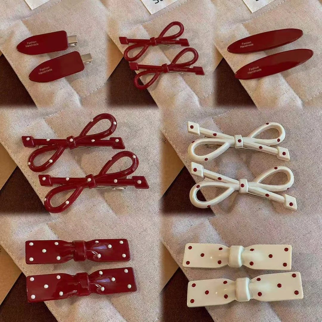 【到手14个】安可拉红色蝴蝶结发夹女高级感刘海侧边夹鸭嘴夹发卡